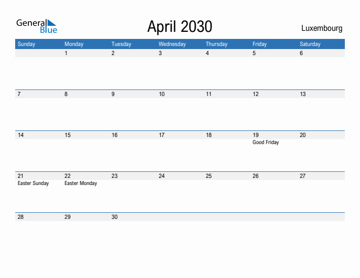 Fillable April 2030 Calendar