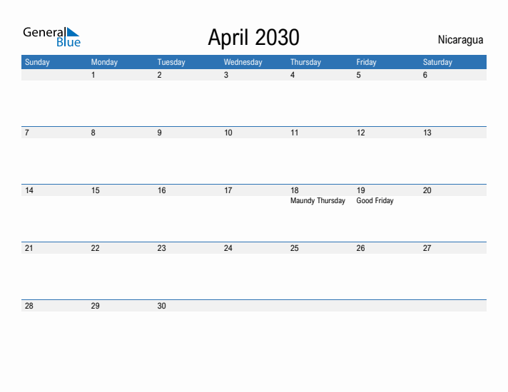 Fillable April 2030 Calendar