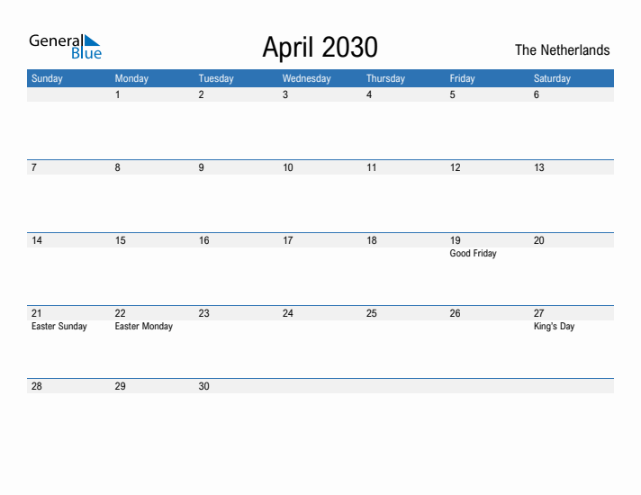 Fillable April 2030 Calendar