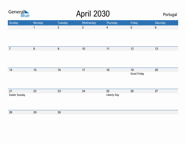 Fillable April 2030 Calendar