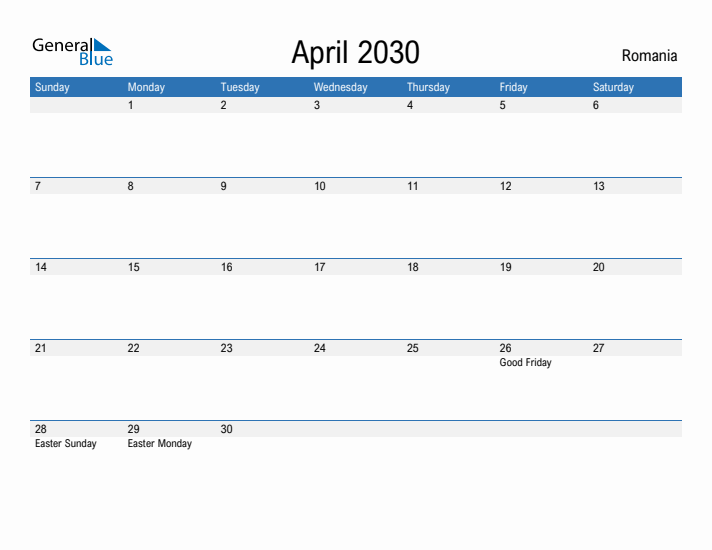 Fillable April 2030 Calendar