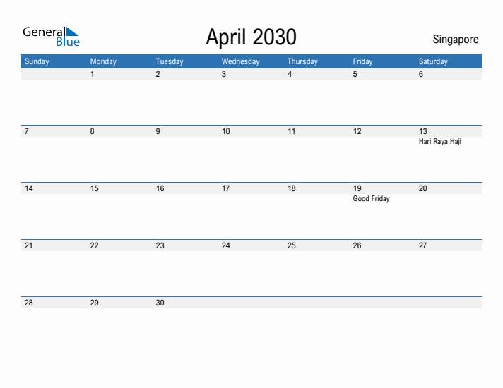 Fillable April 2030 Calendar