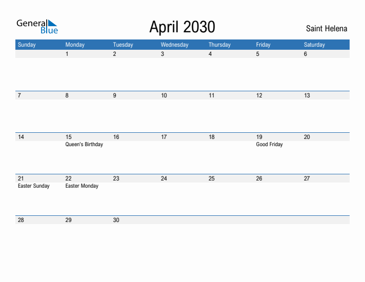 Fillable April 2030 Calendar