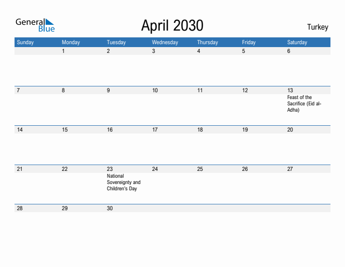 Fillable April 2030 Calendar