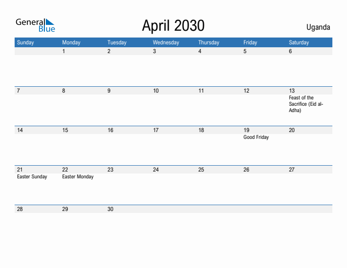 Fillable April 2030 Calendar