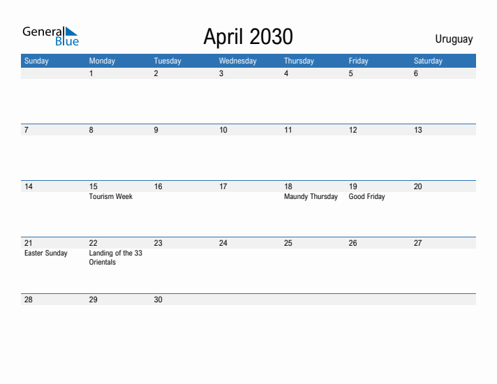 Fillable April 2030 Calendar