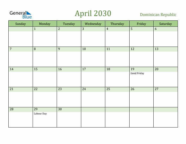 April 2030 Calendar with Dominican Republic Holidays