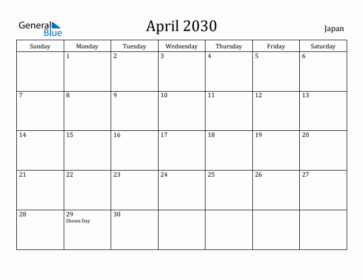 April 2030 Calendar Japan