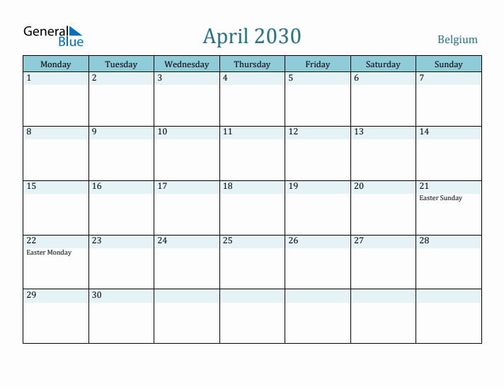 April 2030 Calendar with Holidays