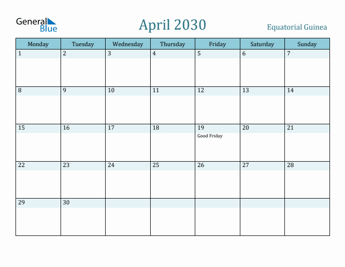 April 2030 Calendar with Holidays