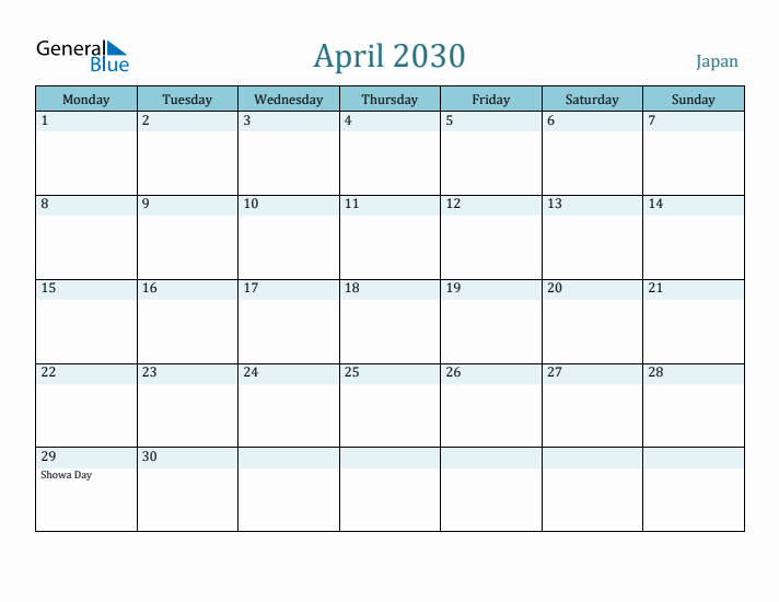 April 2030 Calendar with Holidays