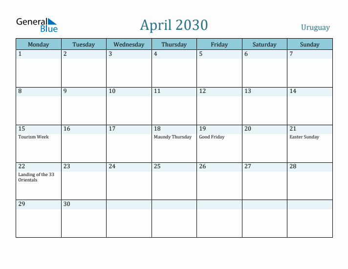 April 2030 Calendar with Holidays