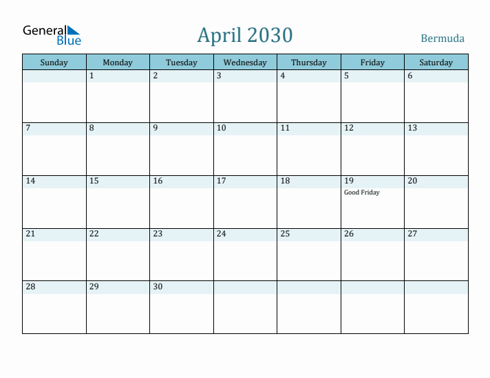 April 2030 Calendar with Holidays