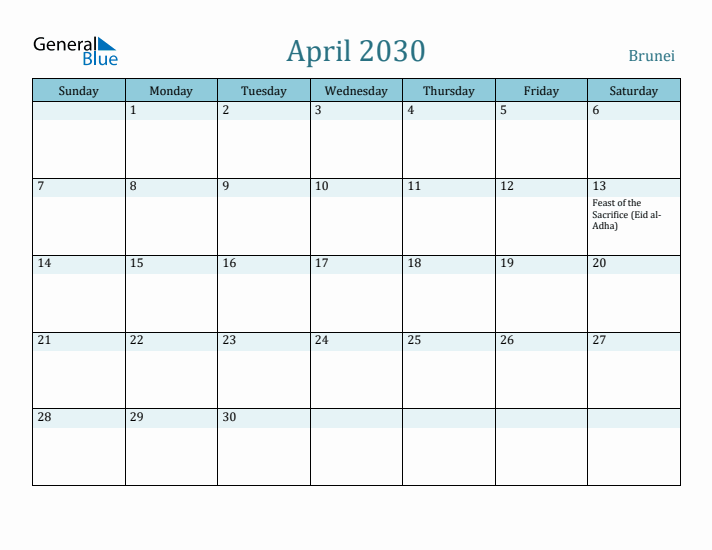 April 2030 Calendar with Holidays