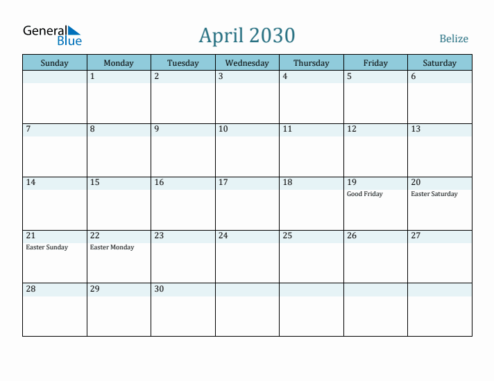 April 2030 Calendar with Holidays