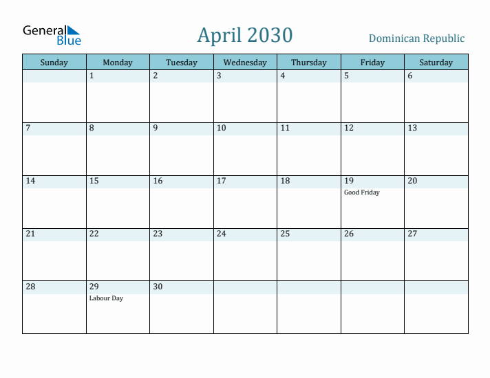 April 2030 Calendar with Holidays