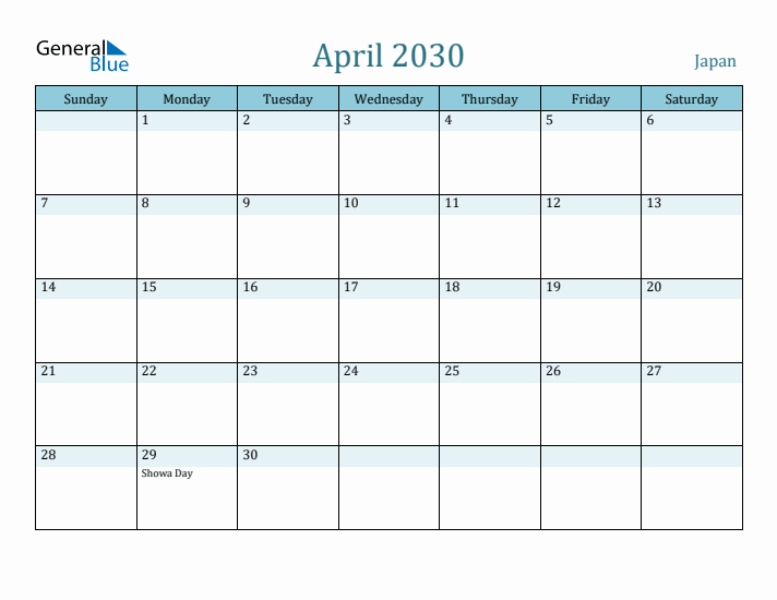 April 2030 Calendar with Holidays