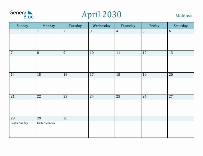 April 2030 Calendar with Holidays