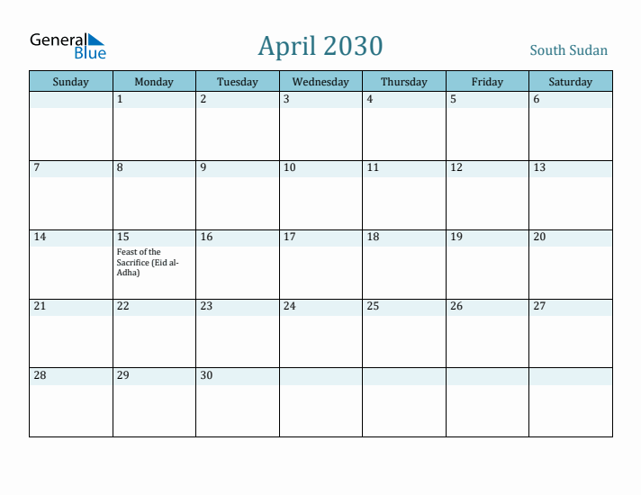 April 2030 Calendar with Holidays