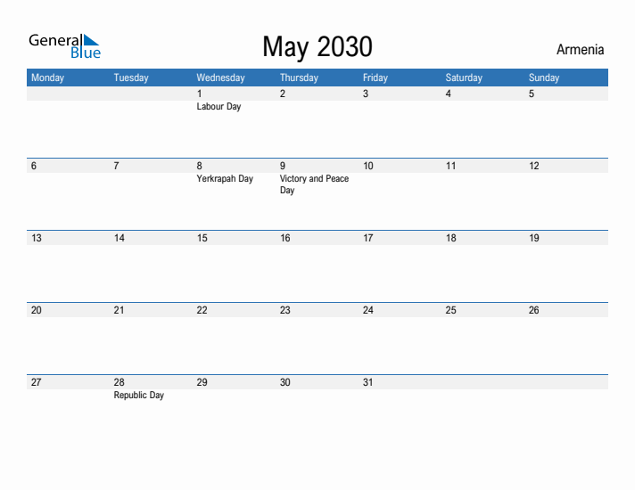 Fillable May 2030 Calendar