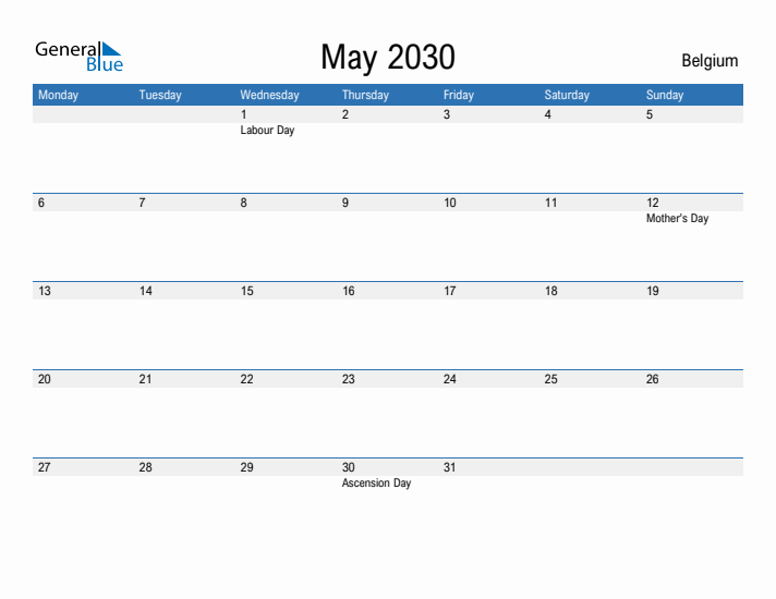 Fillable May 2030 Calendar