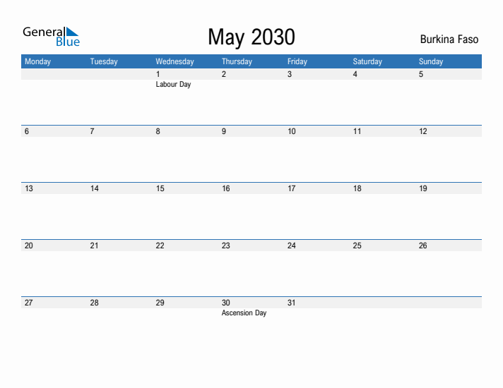 Fillable May 2030 Calendar