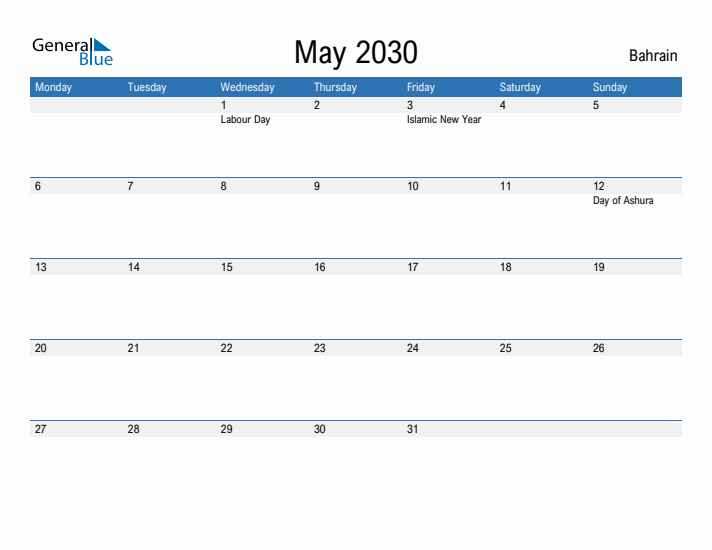 Fillable May 2030 Calendar