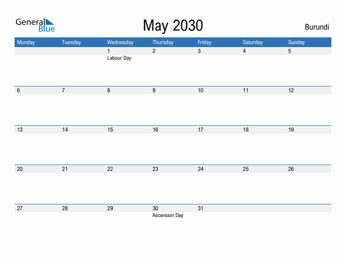 Fillable May 2030 Calendar