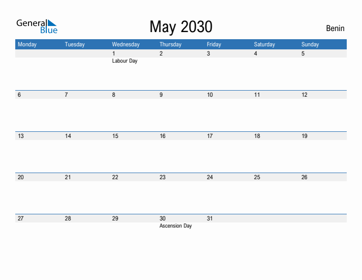 Fillable May 2030 Calendar