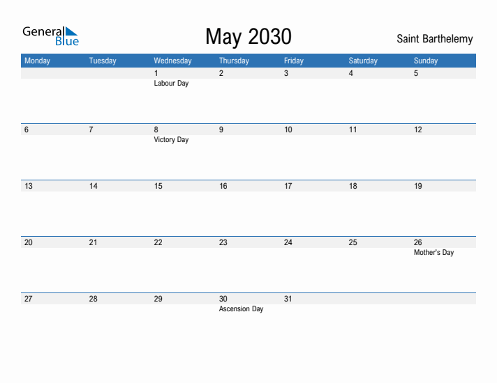 Fillable May 2030 Calendar