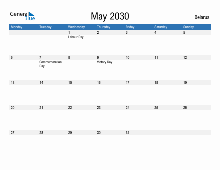 Fillable May 2030 Calendar