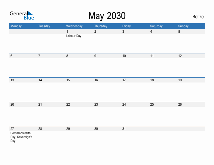 Fillable May 2030 Calendar