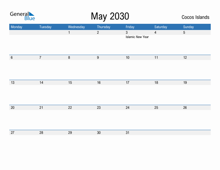 Fillable May 2030 Calendar