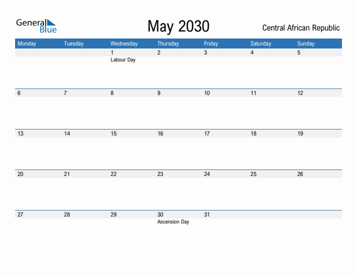 Fillable May 2030 Calendar