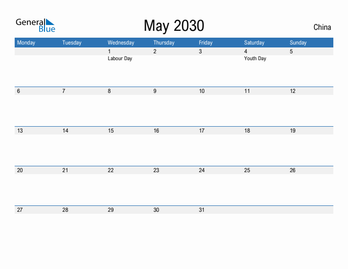 Fillable May 2030 Calendar