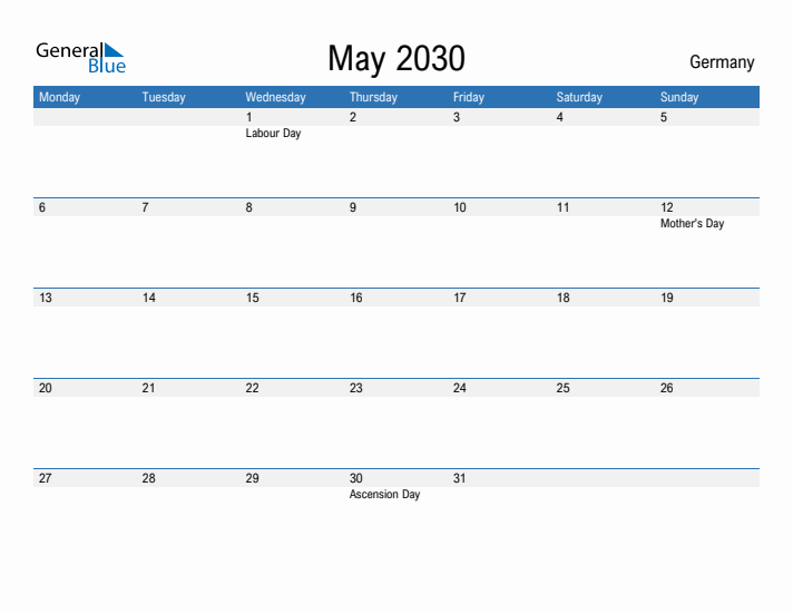 Fillable May 2030 Calendar