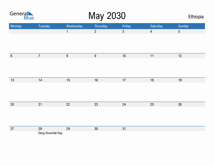 Fillable May 2030 Calendar