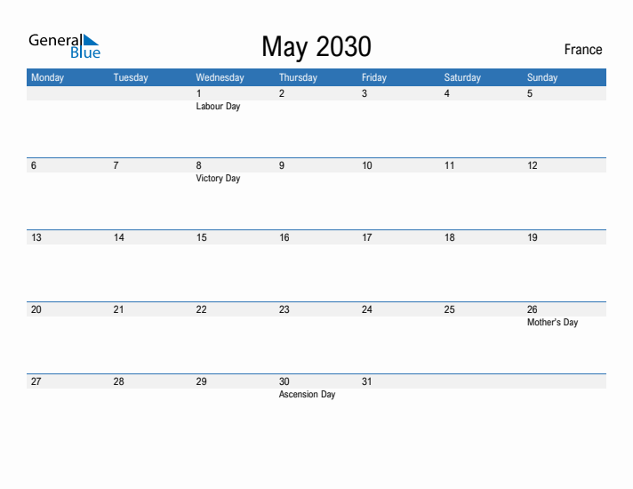 Fillable May 2030 Calendar