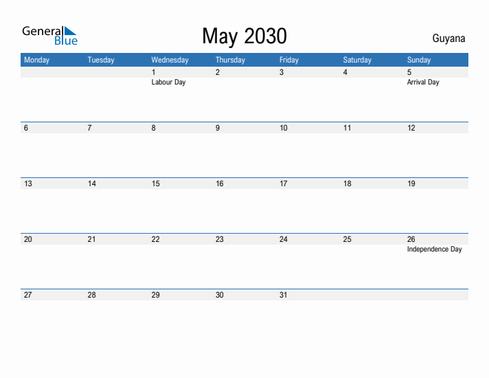 Fillable May 2030 Calendar