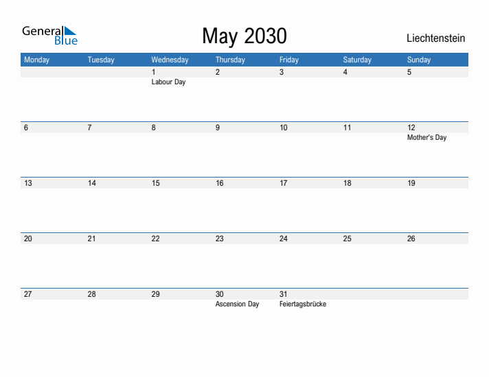 Fillable May 2030 Calendar