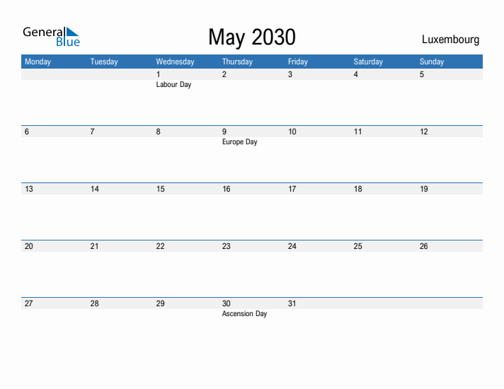 Fillable May 2030 Calendar