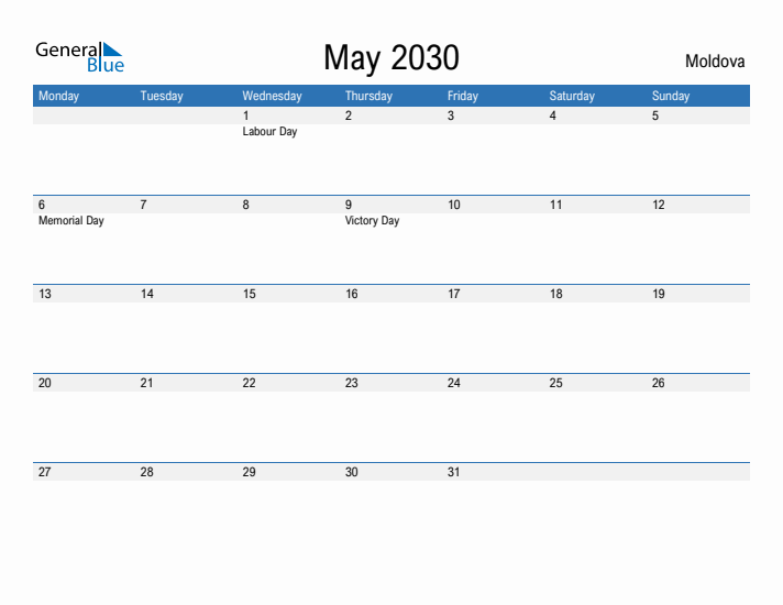 Fillable May 2030 Calendar