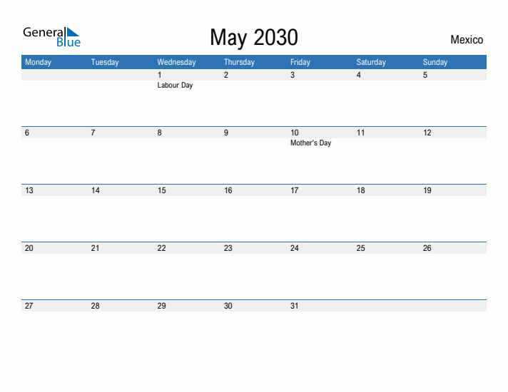 Fillable May 2030 Calendar