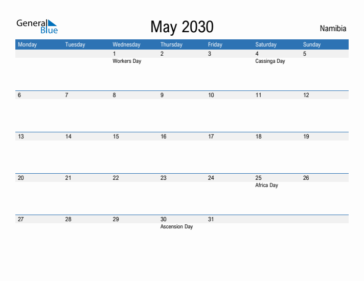 Fillable May 2030 Calendar