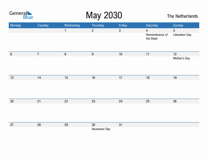 Fillable May 2030 Calendar