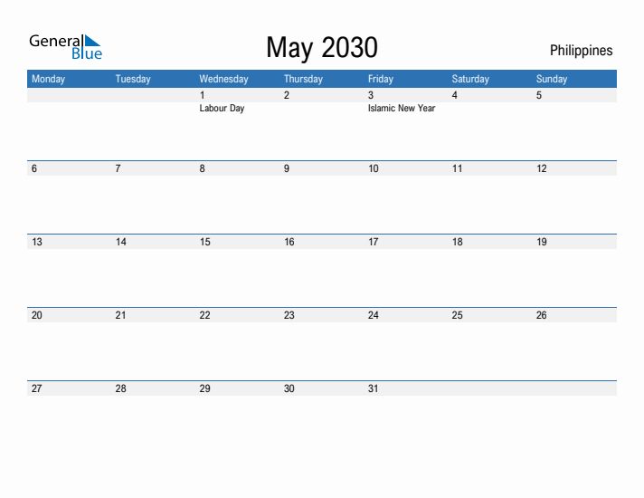 Fillable May 2030 Calendar