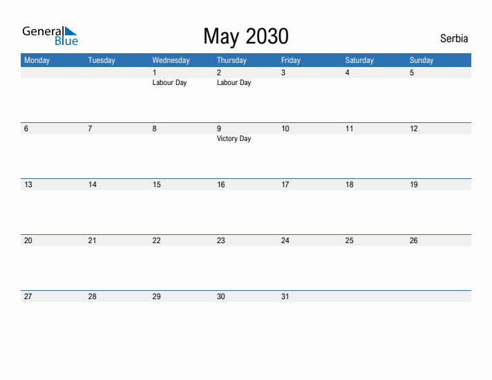 Fillable May 2030 Calendar