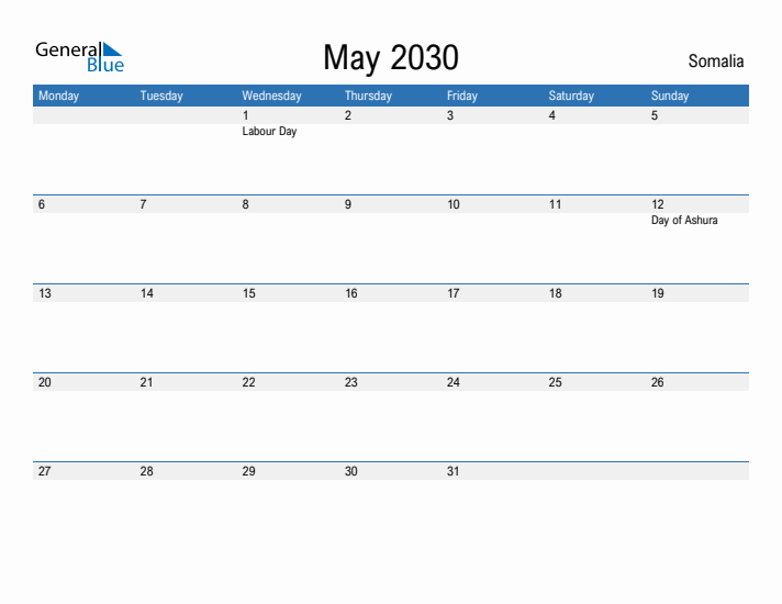 Fillable May 2030 Calendar