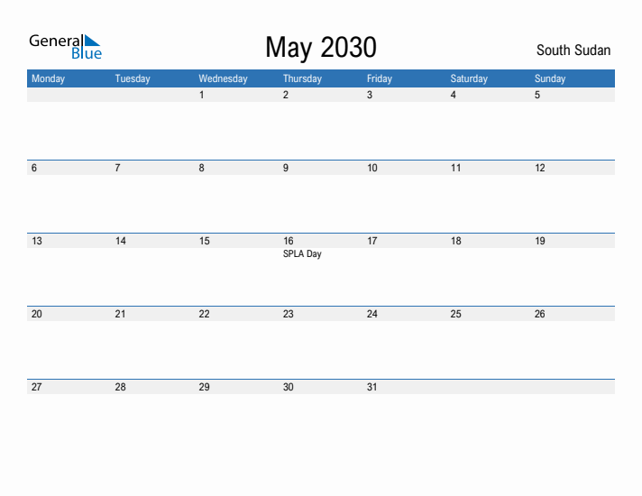 Fillable May 2030 Calendar