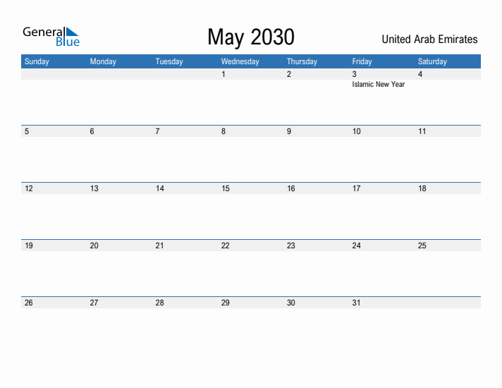 Fillable May 2030 Calendar